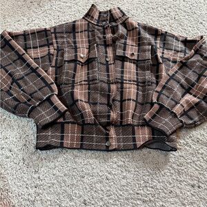 Marled Checkered Bomber Jacket in Brown and Black